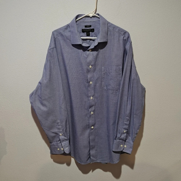 Pronto Uomo Long Sleeve Shirt 18 34/35 Button Down Collared Navy White Gingham - Picture 1 of 6
